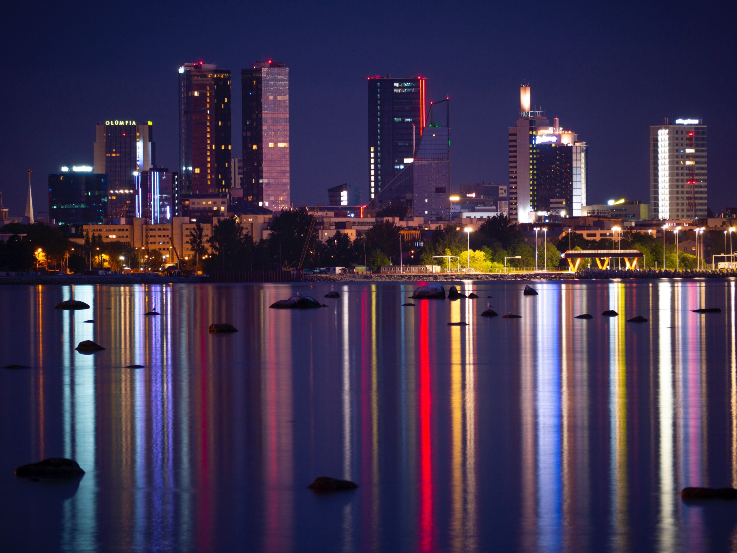 Beautiful night shot of Tallinn´s skyscrapers.